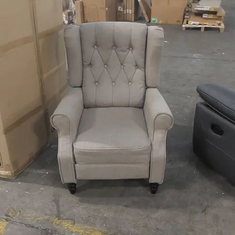 QUALITY DESIGNER FABRIC UPHOLSTERED PUSH BACK RECLINING ARMCHAIR