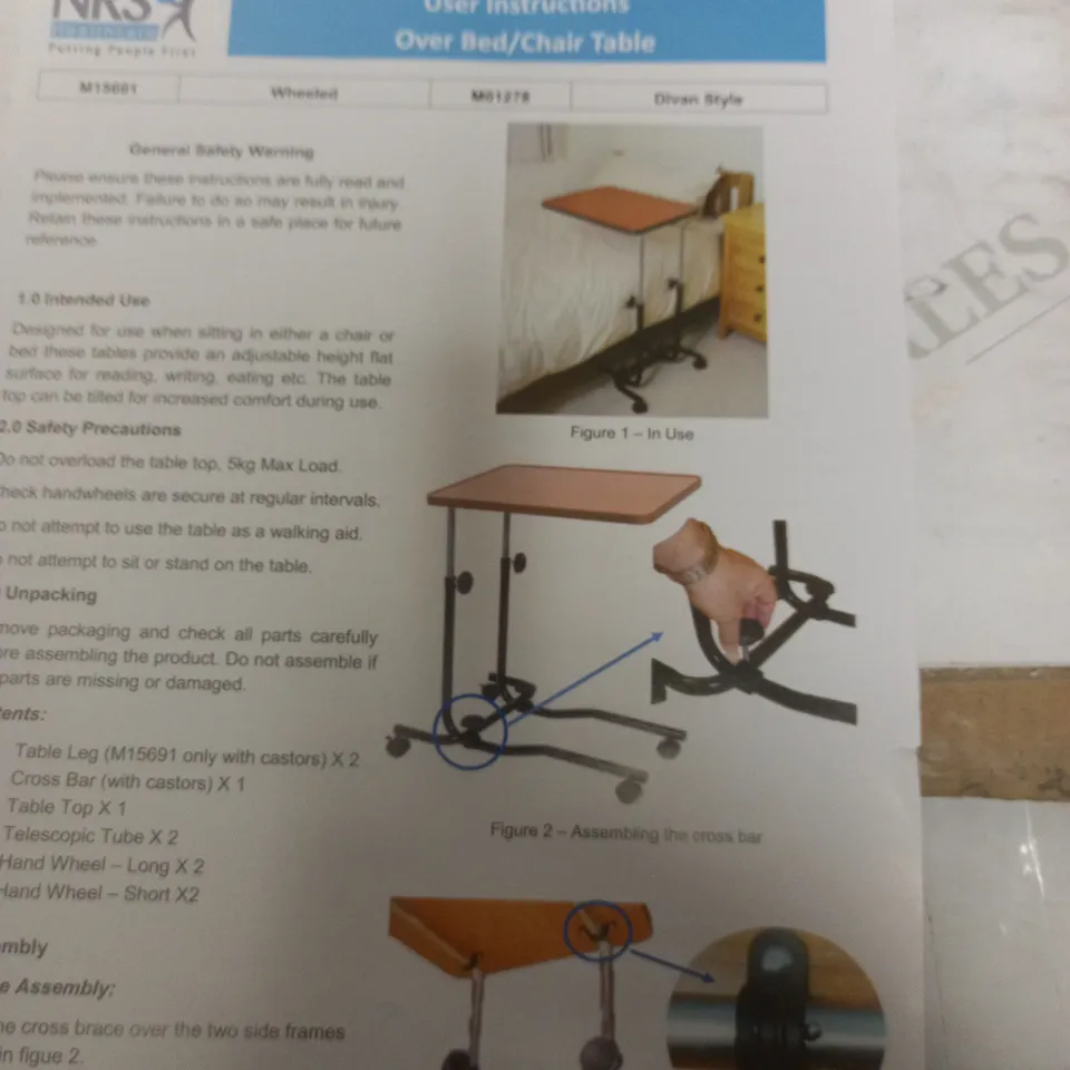 NRS HEALTHCARE M15691 PORTABLE OVERBED/CHAIR TABLE