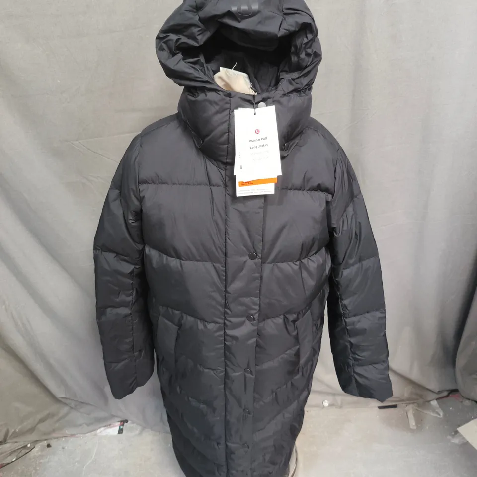 LULULEMON WUNDER PUFF LONG JACKET IN BLACK - SIZE 4