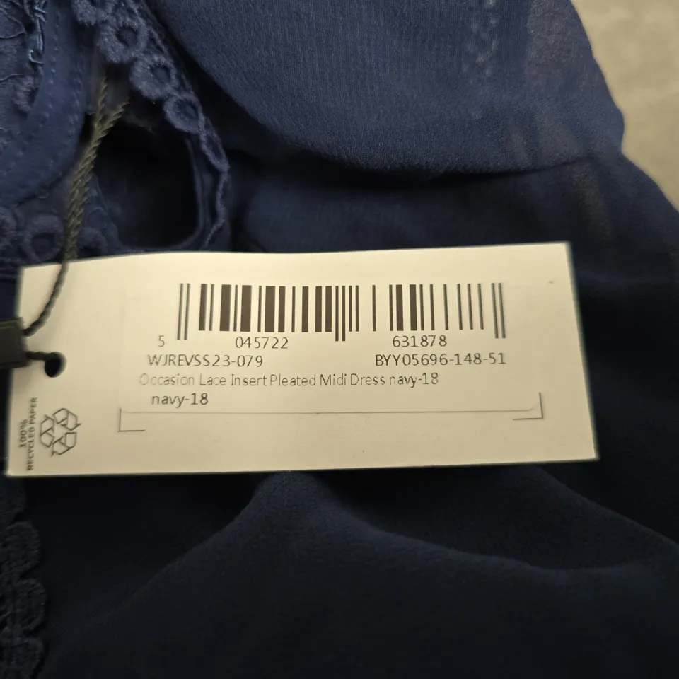WALLIS NAVY LACE INSERT MIDI DRESS – UK 18