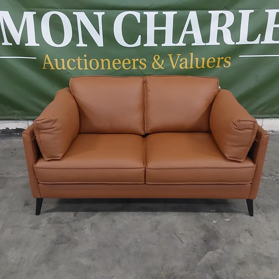 DESIGNER SASHA 2 SEATER TAN LEATHER SOFA