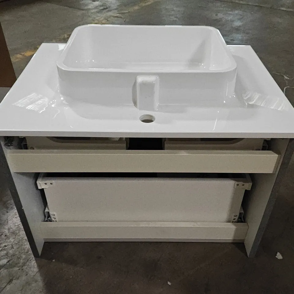 LUXURY WALL MOUNTED HANDLE LESS BATHROOM CABINET AND BASIN SET IN STONE GREY RRP £2280