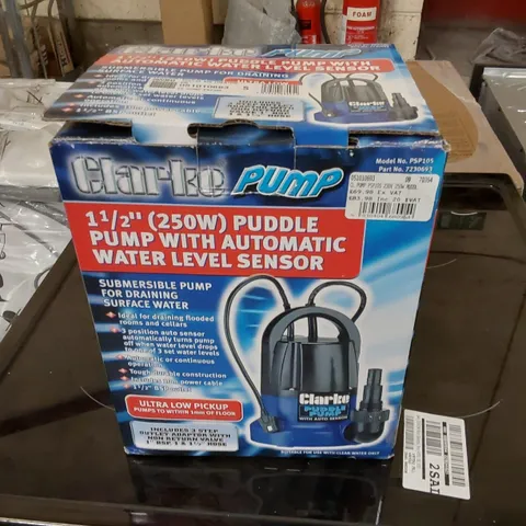 BOXED CLARKE PSP105 1½" 250W 100LPM 6M HEAD PUDDLE PUMP WITH AUTO SENSOR (230V)