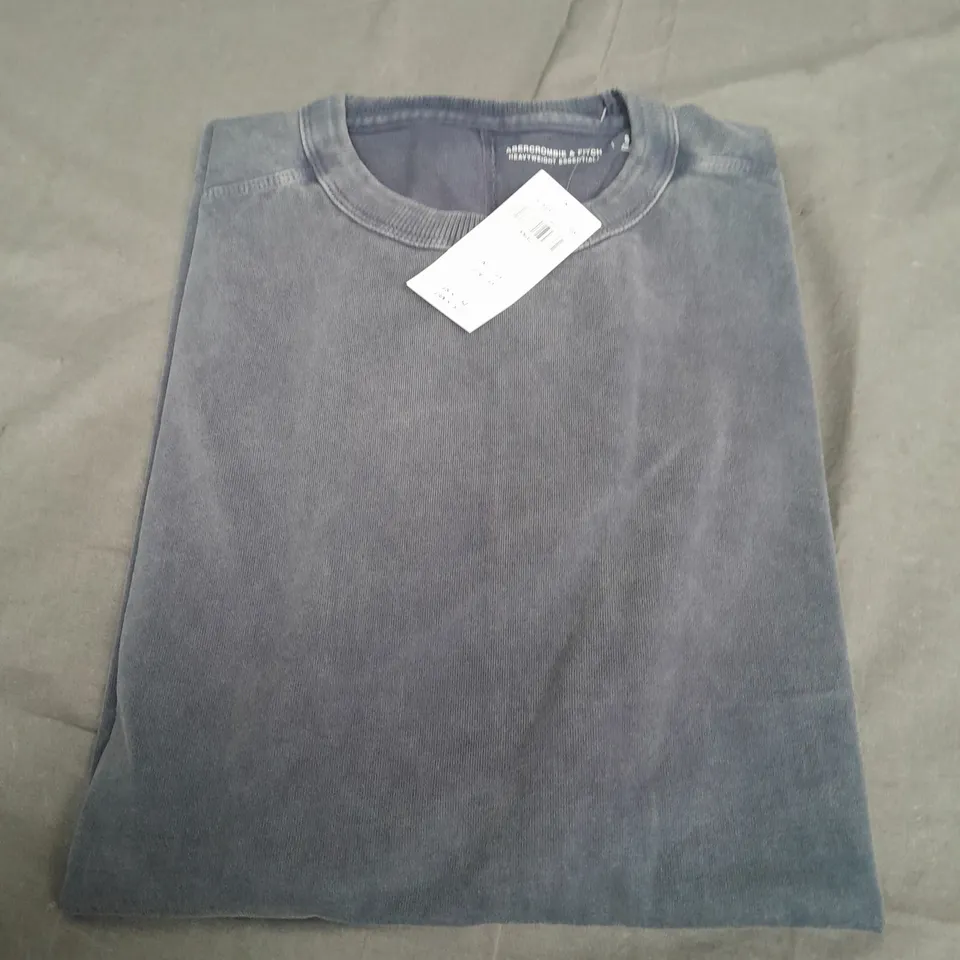 ABERCOMBIE & FITCH WASHED BLUE HEAVYWEIGHTED ESSENTAILS T-SHIRT - SMALL