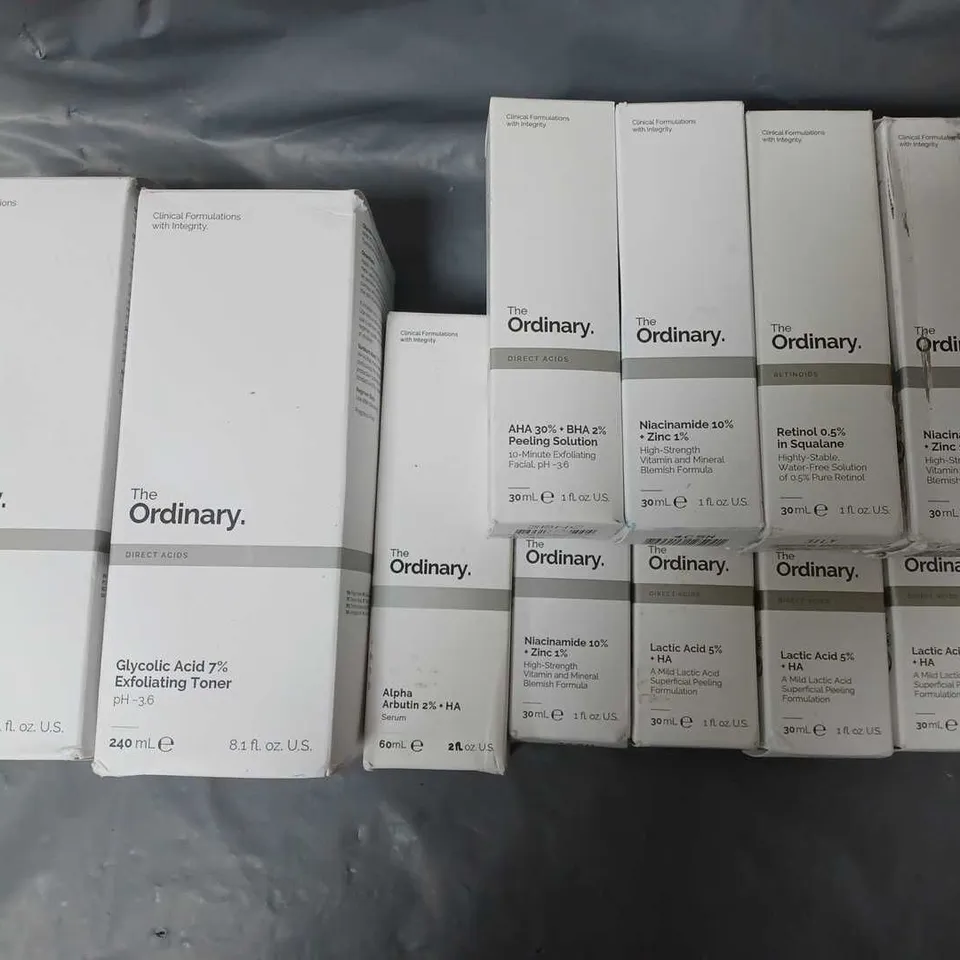 LOT OF 11 ASSORTED THE ORDINARY HEALTH AND BEAUTY ITEMS TO INCLUDE TONER AND SERUMS