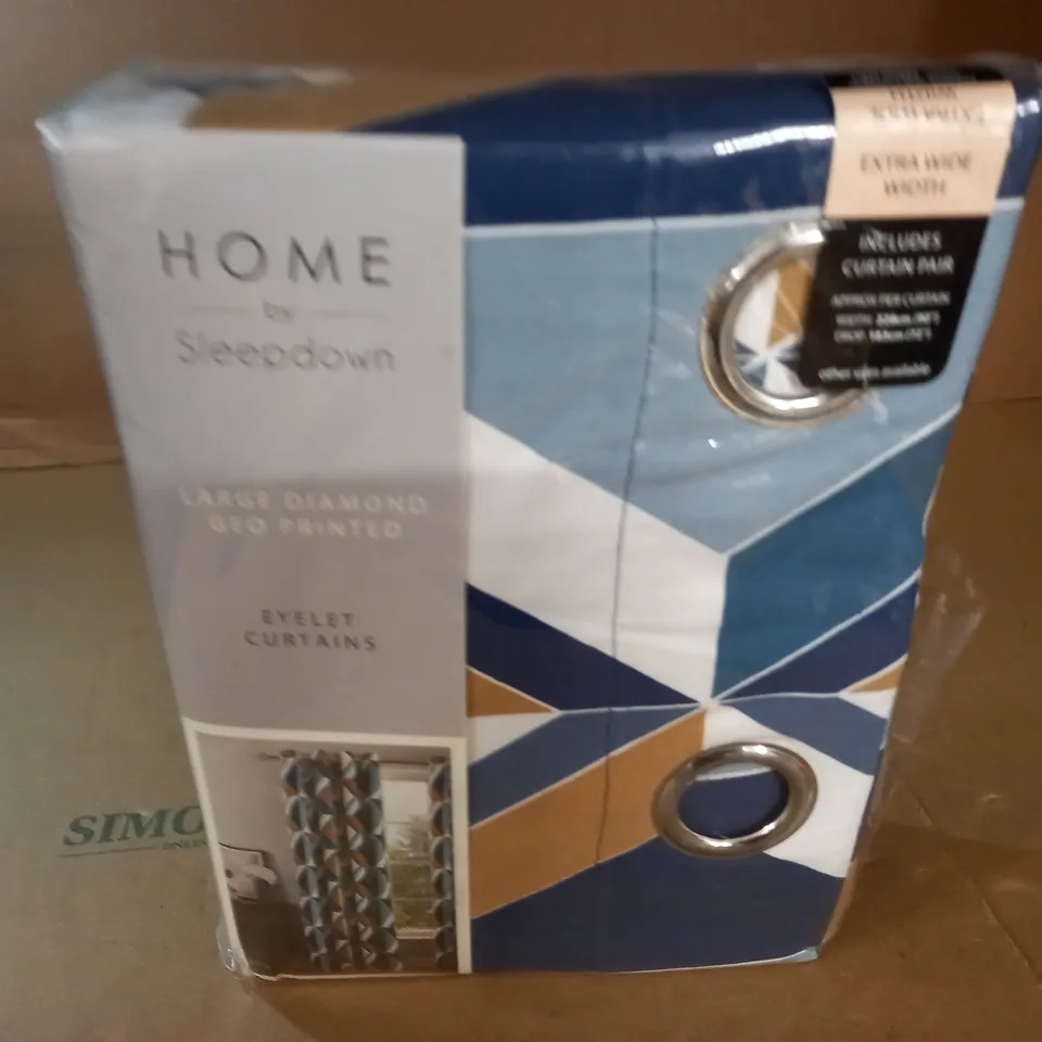 HOME LARGE DIAMOND GEO PRINTED EYELET CURTAINS - W228CM D183CM