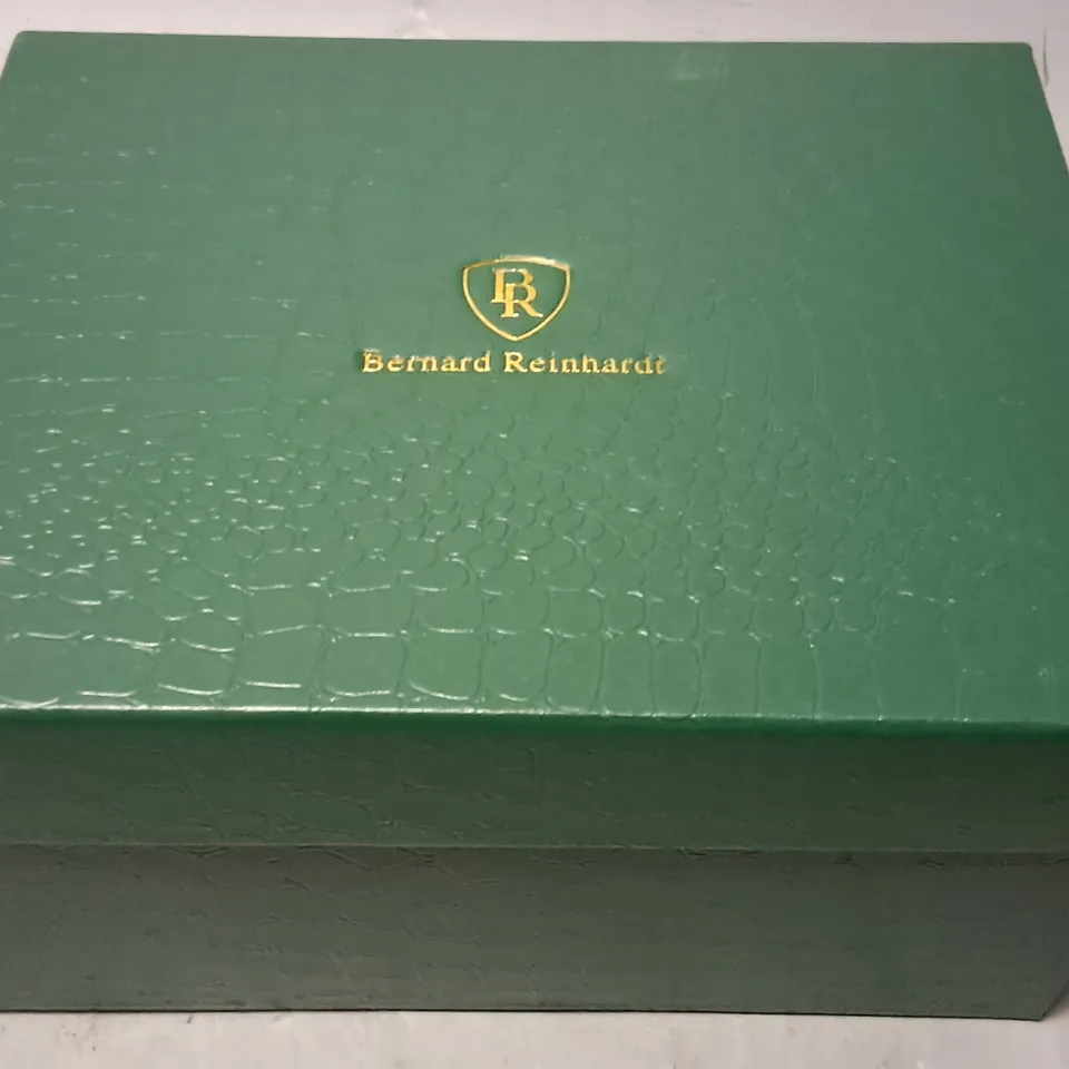 BERNARD REINHARDT STAINLESS STEEL GENTS WATCH WITH GREY TEXTURED FACE IN GIFT BOX