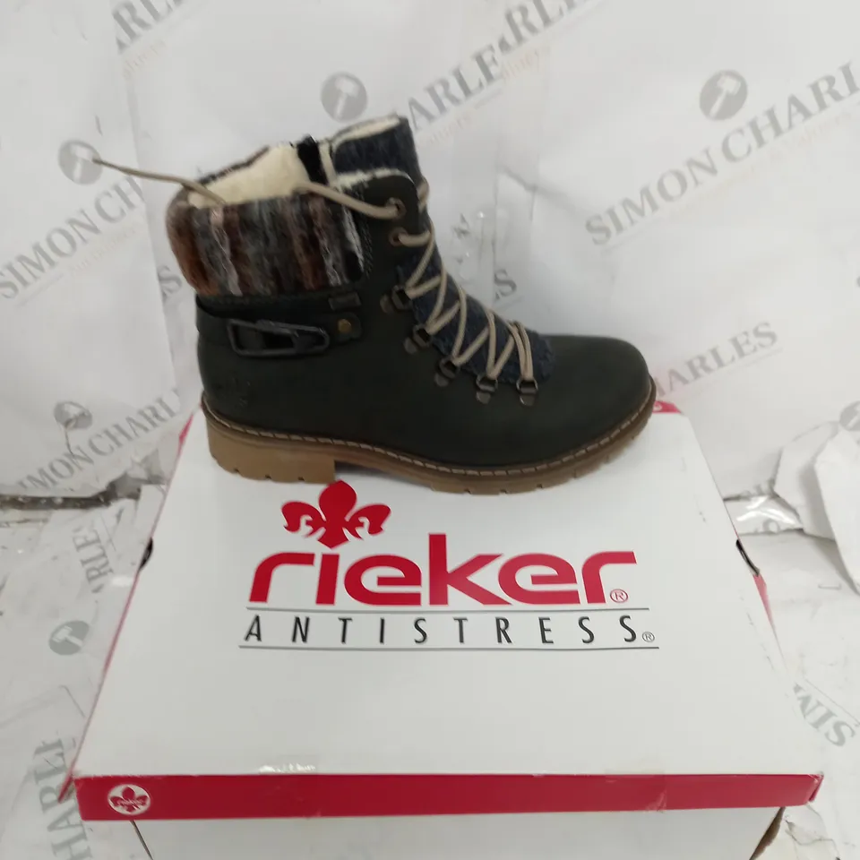 RIEKER GREEN/MULTI COLOURED LINING HIKING BOOTS - UK SIZE 5