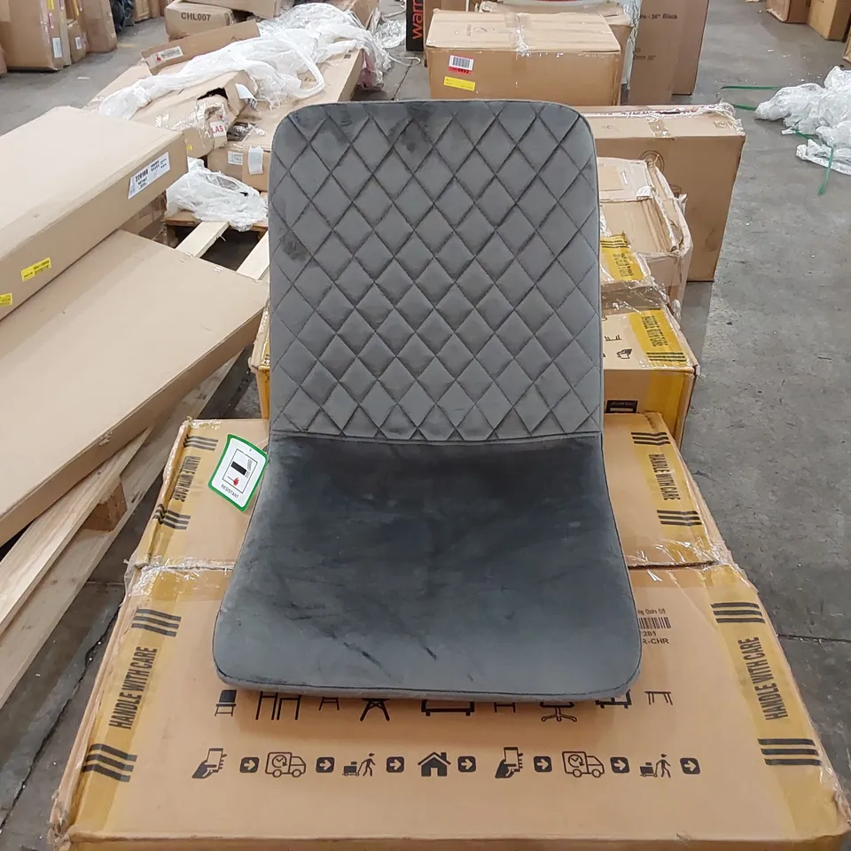 BOXED UPHOLSTERED GREY VELVET DESIGNER DINING CHAIR SET OF 2 (1 BOX)