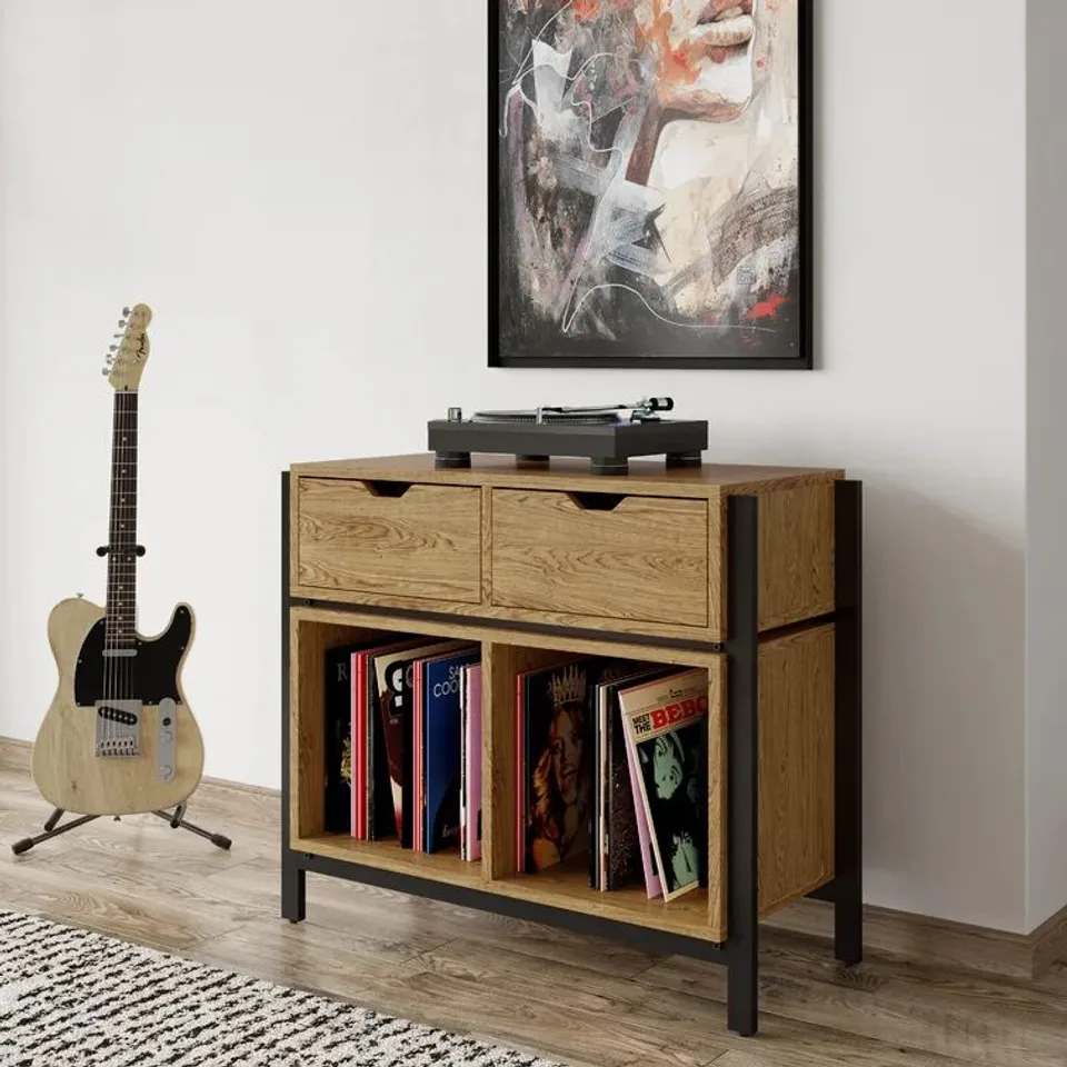 BOXED LOUISIANA PLUS TURNTABLE STAND 2-SHELF AUDIO CABINET (1 BOX)