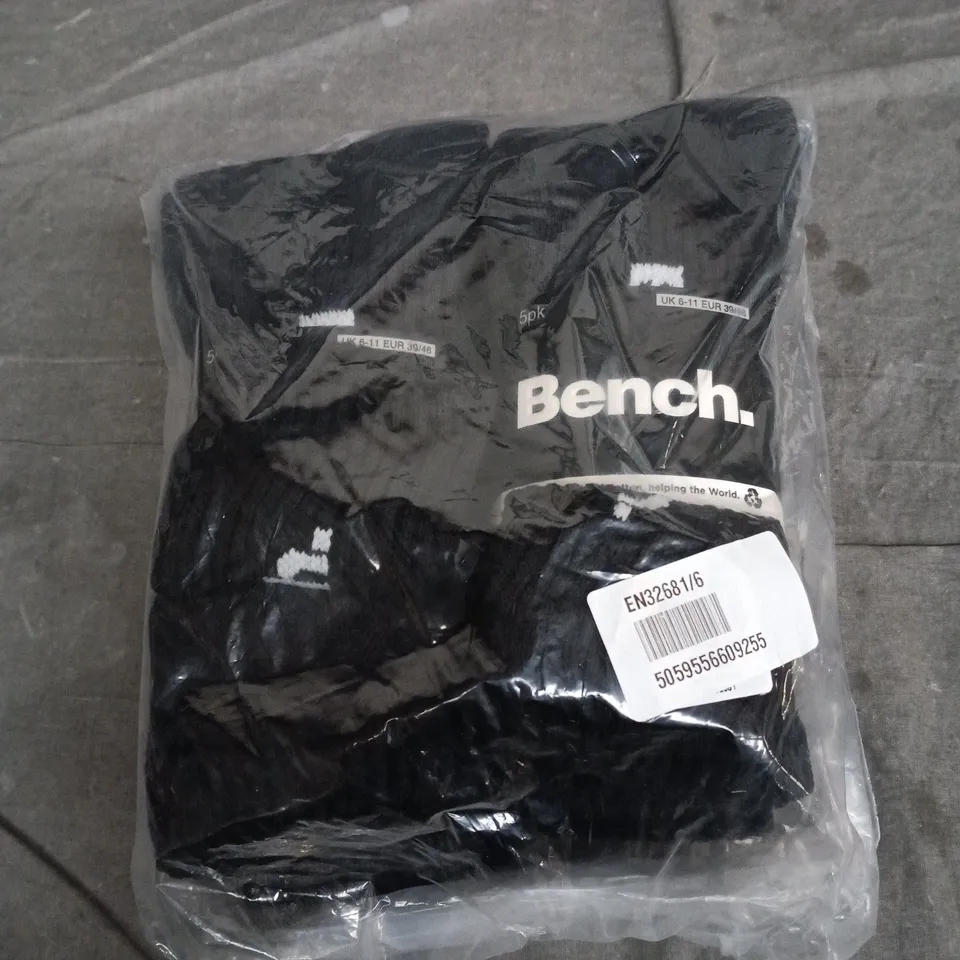 BENCH. 2 5-PACKS MEN'S BLACK SOCKS, UK 6-11 (EUR 39/46)