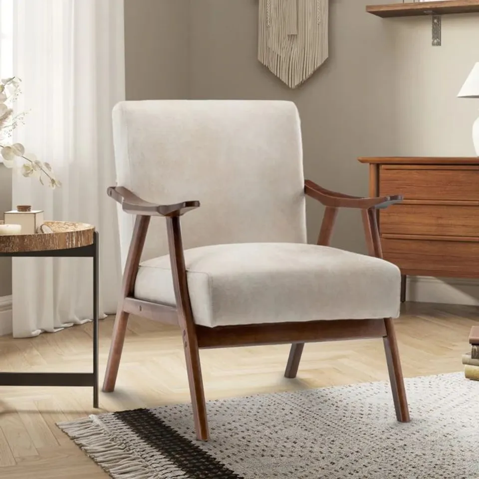 BOXED SELMA MICROFIBER ACCENT CHAIR - SUEDE CREAM (1 BOX)
