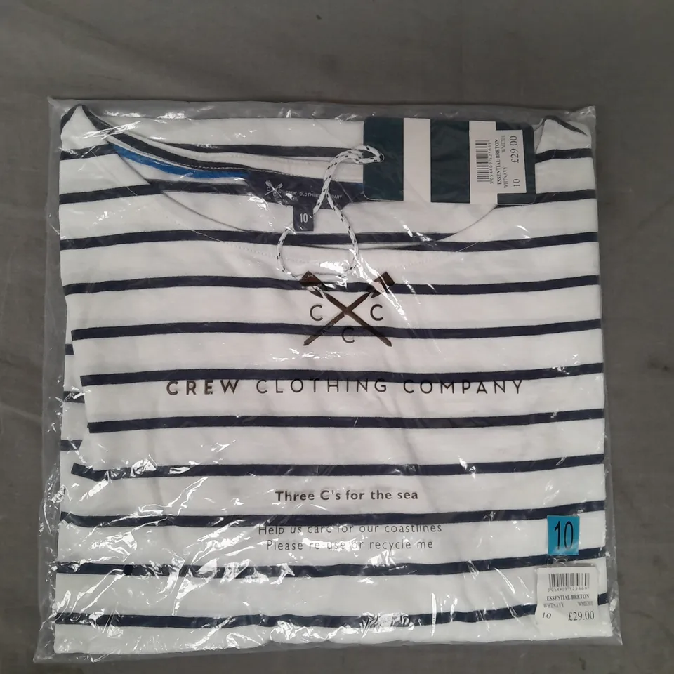 CREW CLOTHING COMPANY STRIPED T-SHIRT IN WHITE/NAVY SIZE 10