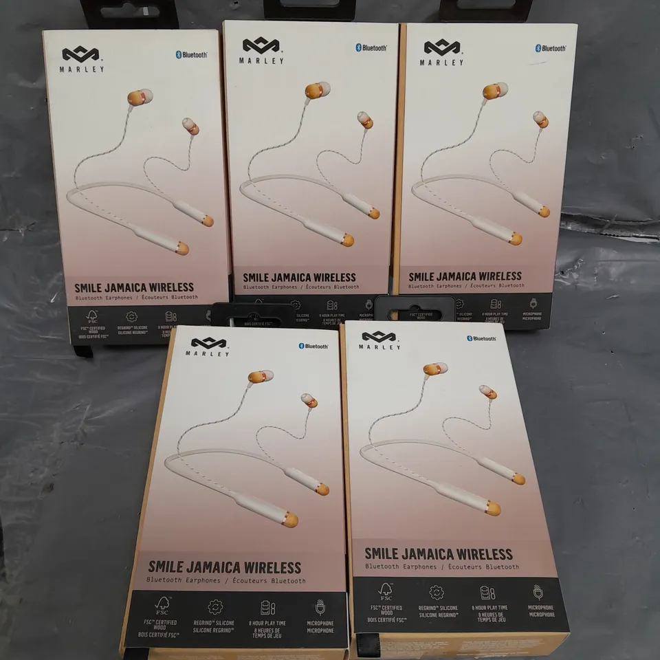 5 BOXED SMILE JAMAICA WIRELESS EARPHONES
