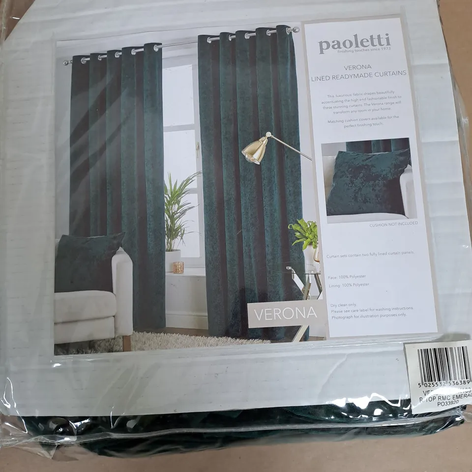 PAOLETTI VERONA LINED READYMADE CURTAINS IN GREEN - W 66" / D 72"