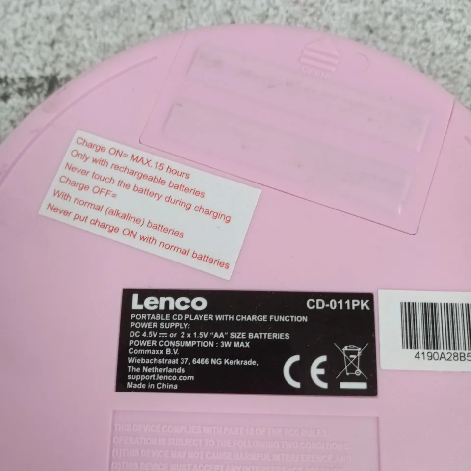 LENCO CD-011PK PORTABLE CD PLAYER WITH CHARGE FUNCTION – PINK