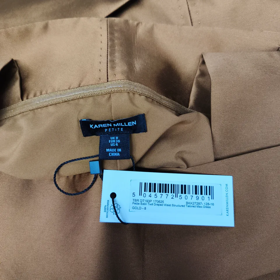 KAREN MILLEN PETITE GOLD SATIN DRESS, UK 8 (EU 36, US 4)