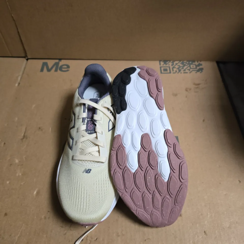 NEW BALANCE FRESH FOAM 520 RUNNING SHOES - BEIGE/PURPLE - UK SIZE 6 