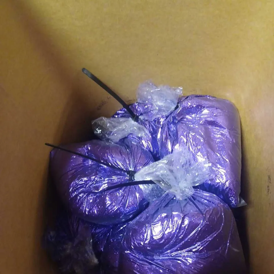 BOX OF APPROXIMATELY 10 BAGS OF FINE PURPLE GLITTER - COLLECTION ONLY