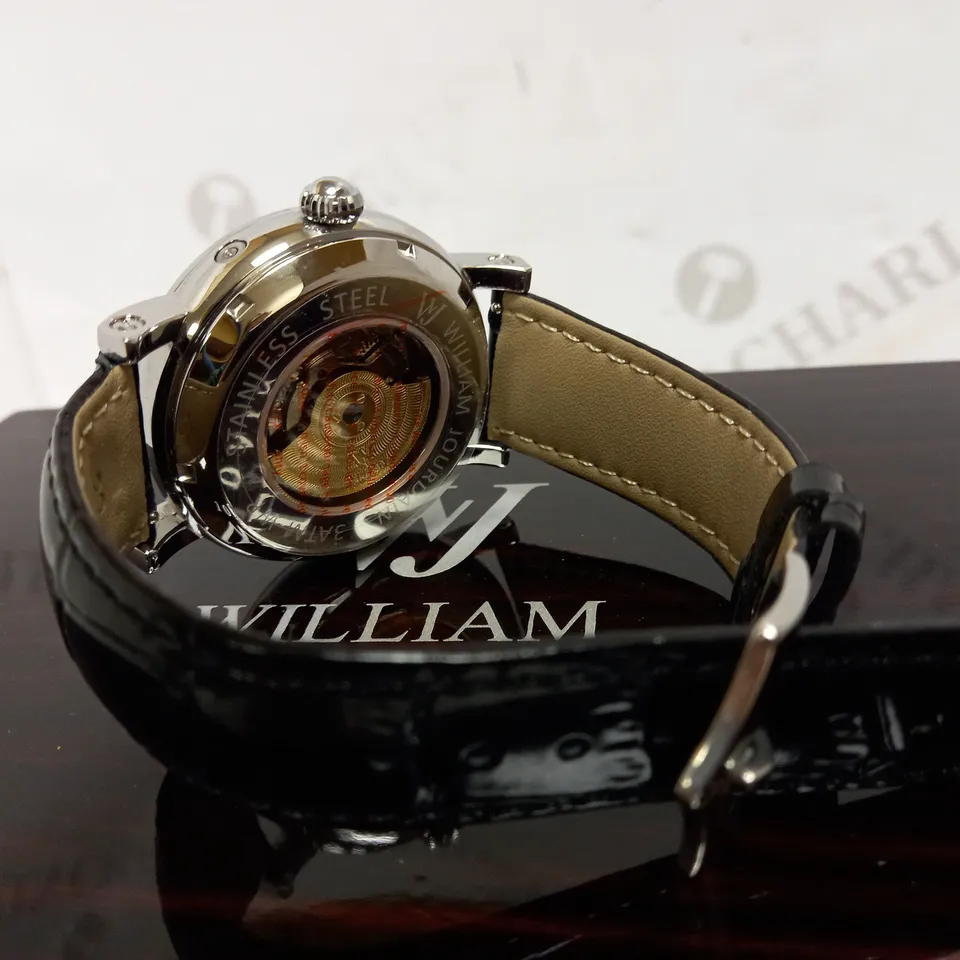 WILLIAM JOURDAIN PART SKELETON WAVE DIAL LEATHER STRAP WATCH