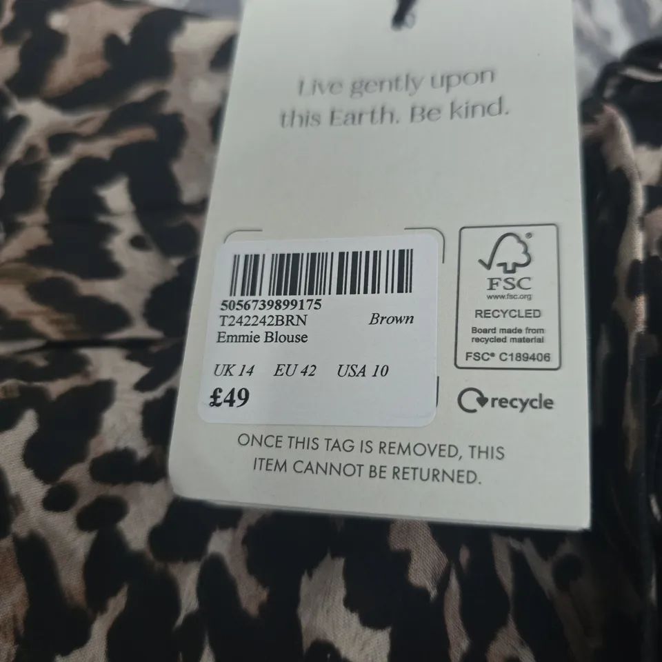 NOBODY'S CHILD EMMIE BLOUSE – LEOPARD PRINT, UK 14 (EU 42, USA 10)