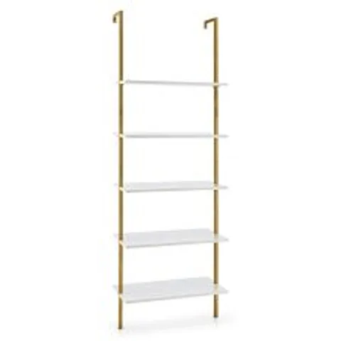 BOXED COSTWAY 5 SHELF STEEL FRAME WHITE AND GOLDEN LADDER DISPLAY UNIT