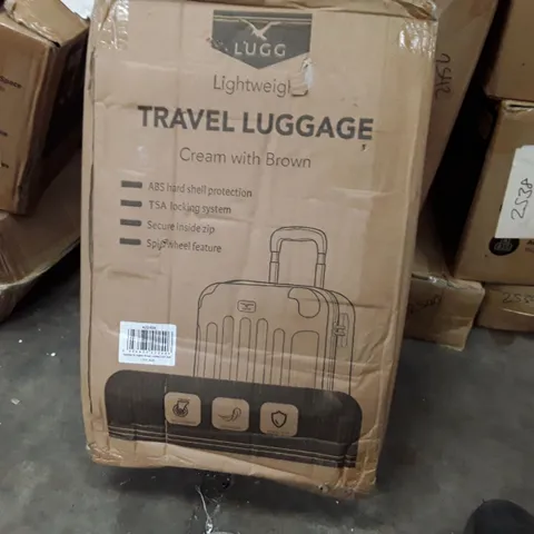 BOXED LUGG JET LIGHT WEIGHT TRAVEL LUGGAGE SUITCASE- CREAM WITH BROWN 