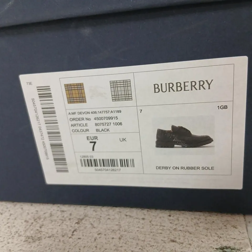 TRICKER'S BURBERRY DERBY SHOES – BLACK LEATHER, RUBBER SOLE, UK 7