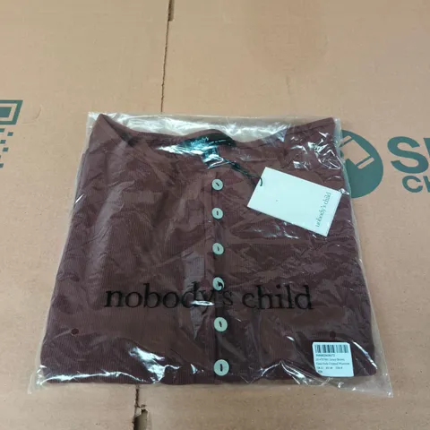 NOBODY'S CHILD JERSEY BROWN SLASH-NECK CROPPED WAISTCOAT – UK 12