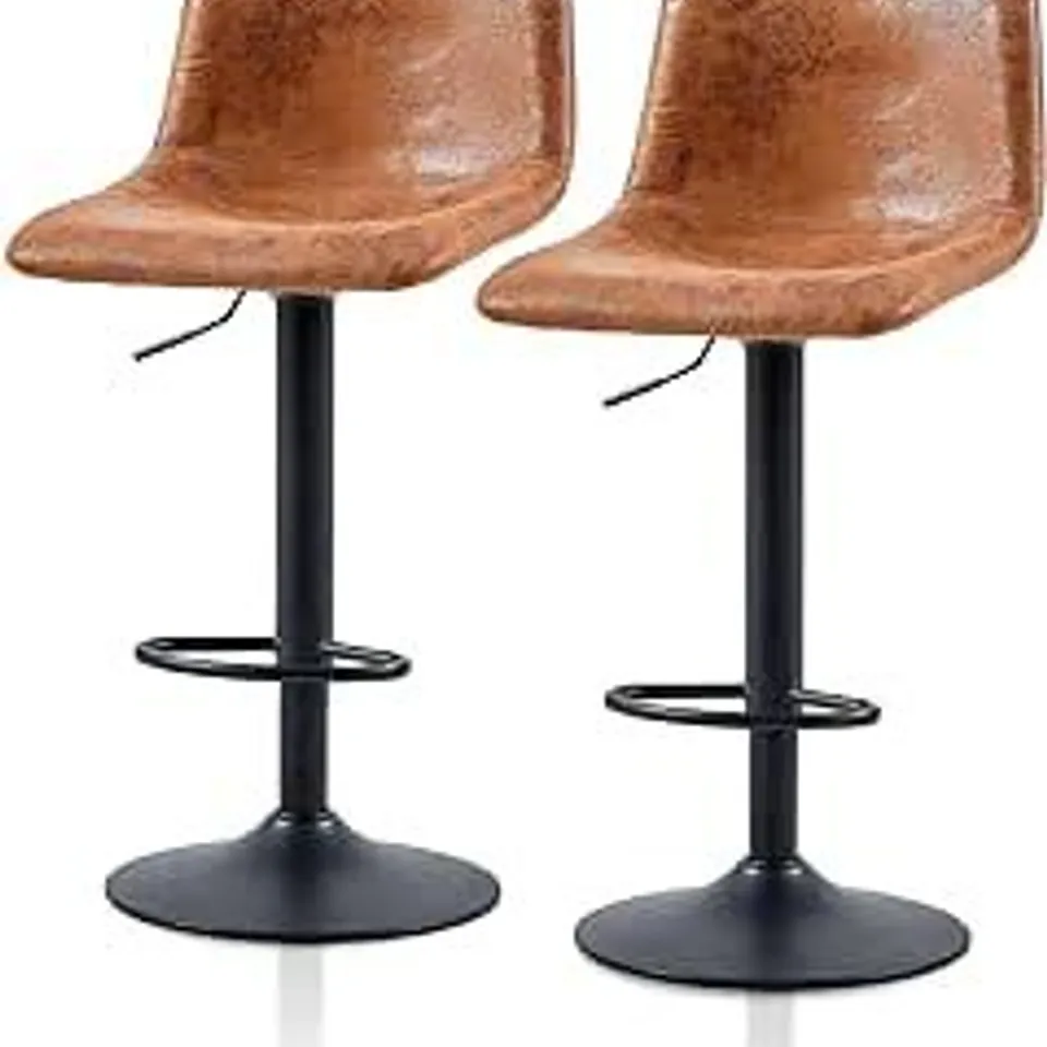 BOXED RHODES BROWN PU LEATHER SET OF TWO BARSTOOLS