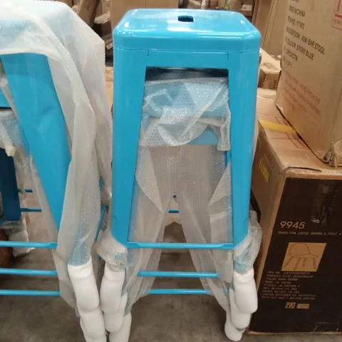 SET OF 3 BAR STOOLS - METAL - L41 x W41 x H76cm - BLUE