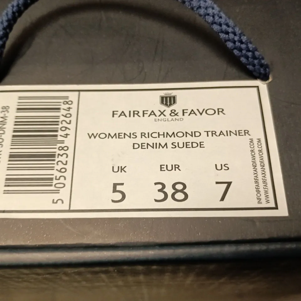 BOXED FAIRFAX & FAVOR WOMEN'S RICHMOND TRAINER DENIM SUEDE – UK 5 (US 7, EUR 38)