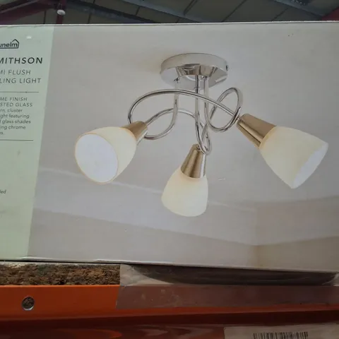 BOXED DUNELM SMITHSON SEMI-FLUSH CEILING LIGHT β CHROME FINISH, 3-LAMP