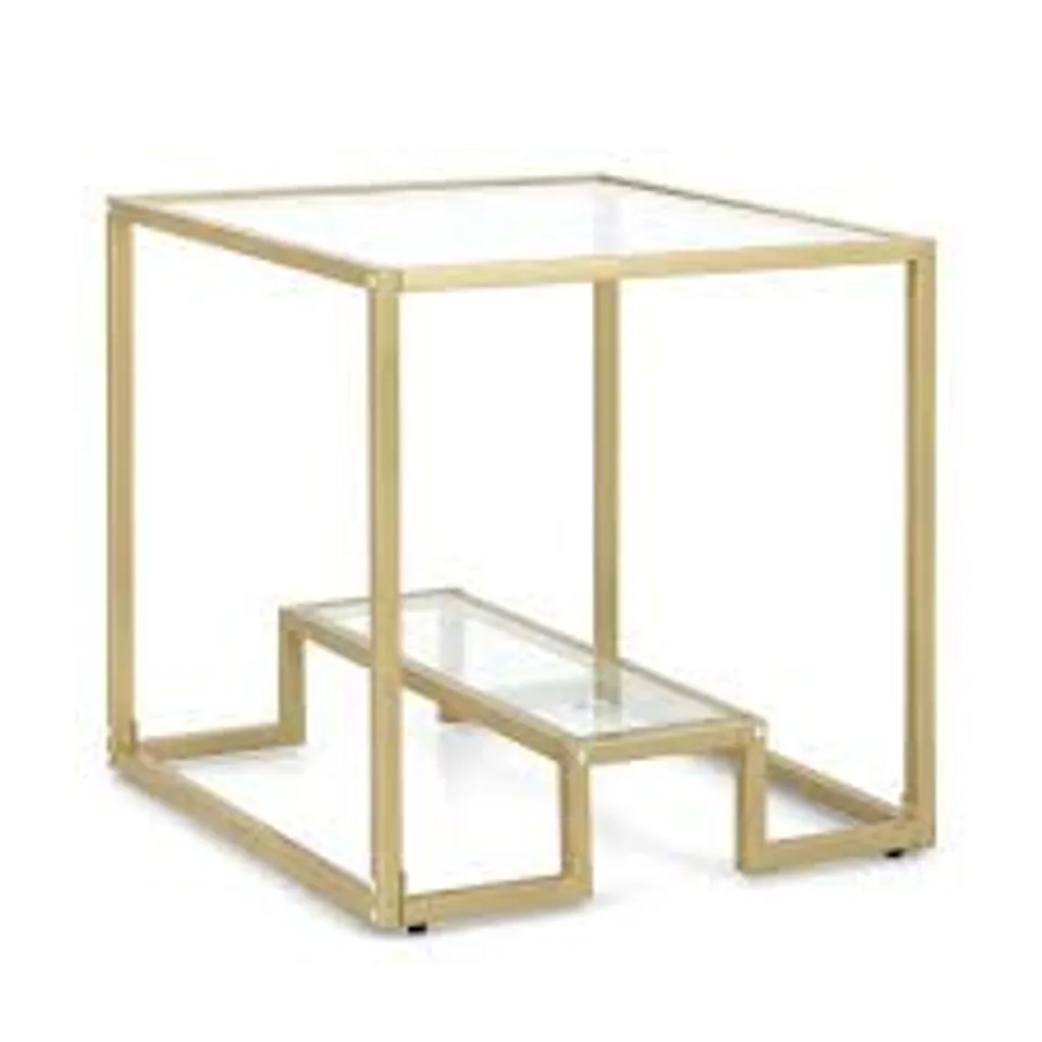 BOXED COSTWAY 2-TIER SQUARE SIDE TABLE SOFA END SNACK TABLE NIGHTSTAND TEMPERED GLASS TABLETOP