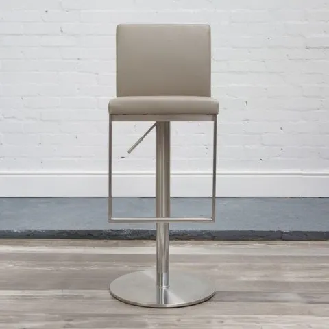 BOXED CADIZ BARSTOOL - TAUPE PU LEATHER WITH STAINLESS STEEL BASE