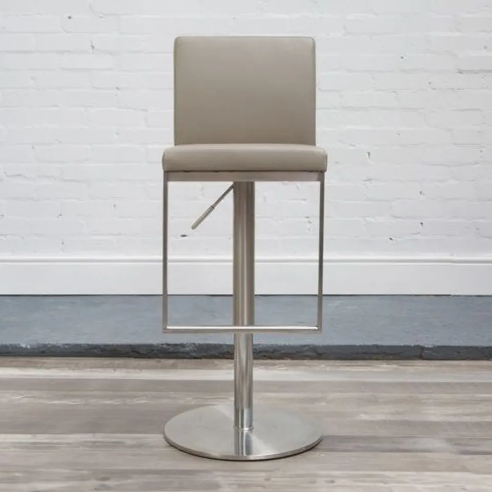 BOXED CADIZ BARSTOOL - TAUPE PU LEATHER WITH STAINLESS STEEL BASE