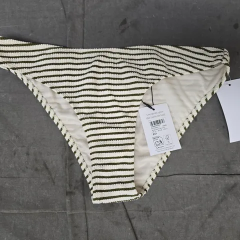 NOBODY'S CHILD STRIPE BIKINI BOTTOMS IN CREAM/SAGE SIZE UK 12