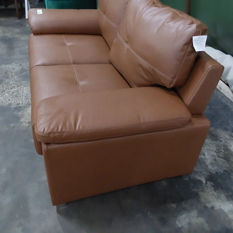 DESIGNER TWO SEATER SOFA TAN LEATHER 