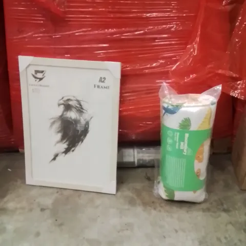 PALLET OF ASSORTED HOUSEHOLD GOODS AND PRODUCTS TO INCLUDE;PICTURE FRAME,AREA RUG,NAP MAT