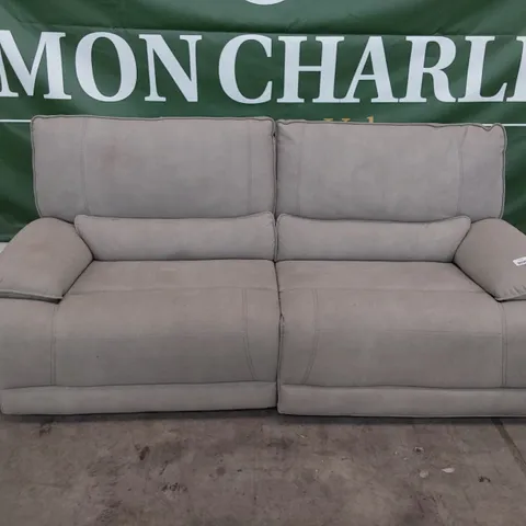 DESIGNER POWER RECLINING THREE SEATER SOFA LIGHT GREY FABRIC