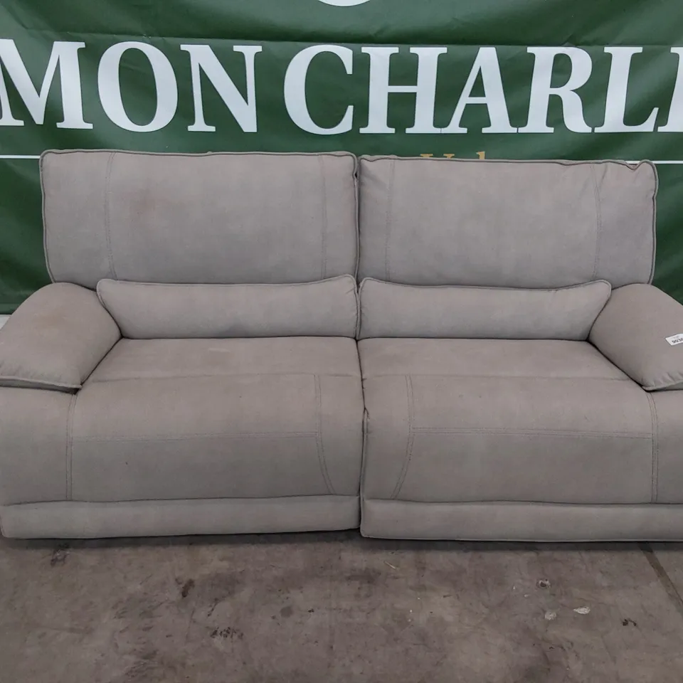 DESIGNER POWER RECLINING THREE SEATER SOFA LIGHT GREY FABRIC 