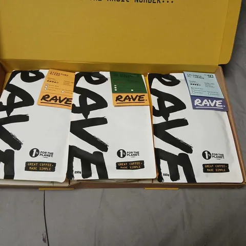 RAVE COFFEE BEANS – 3 X 250G ASSORTED BLENDS (SIGNATURE BLEND, THE ITALIAN JOB BLEND, COLOMBIA EL CARMEN)
