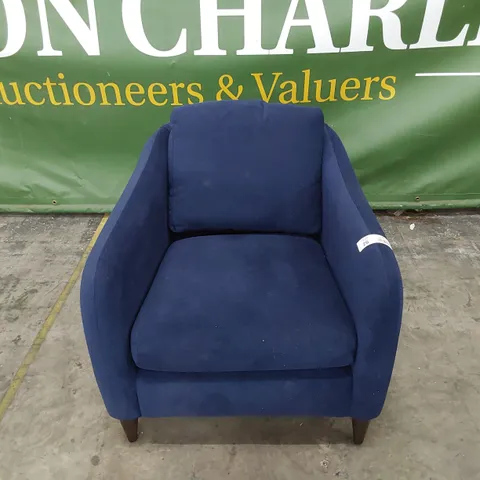 QUALITY BRITISH MADE LOUNGE Co TUB EASY CHAIR PLUSH BLUE FABRIC