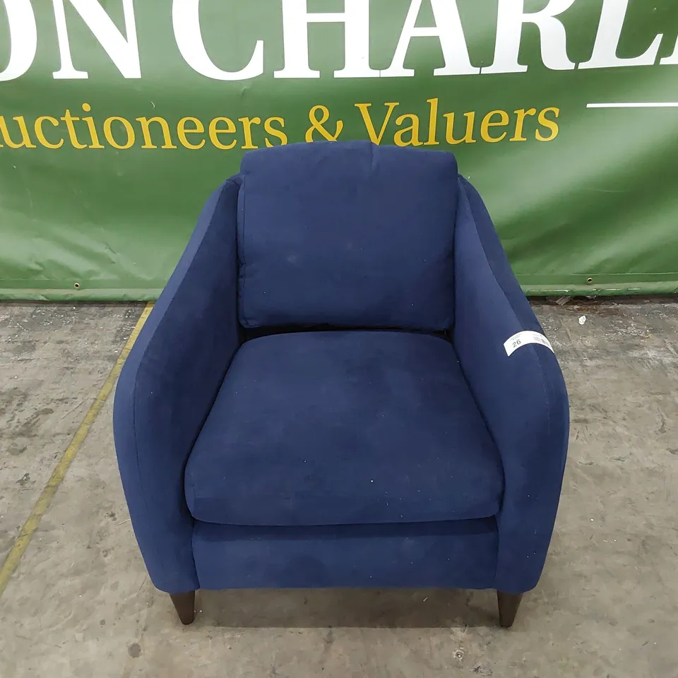 QUALITY BRITISH MADE LOUNGE Co TUB EASY CHAIR PLUSH BLUE FABRIC 