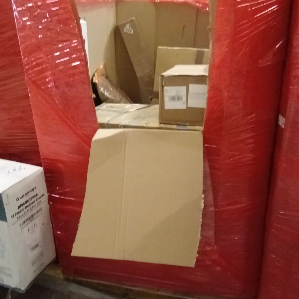 PALLET OF ASSORTED HOUSEHOLD GOODS AND PRODUCTS TO INCLUDE; PULL-UP BAR, THERMOSTATIC SHOWER COLUMN, TURN-TABLE, KIDS PLASTIC FENCE PLAYPEN ETC