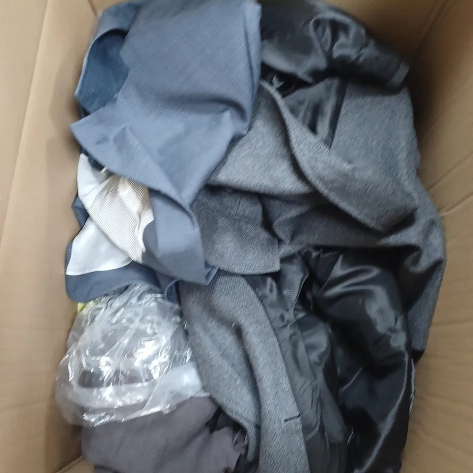 BOX OF APPROXIMATELY 20 ASSORTED CLOTHING ITEMS TO INCLUDE BEANIE GOGGLE HAT, SHARKY&GEORGE JUMPER, SLEEPING PANTS ETC