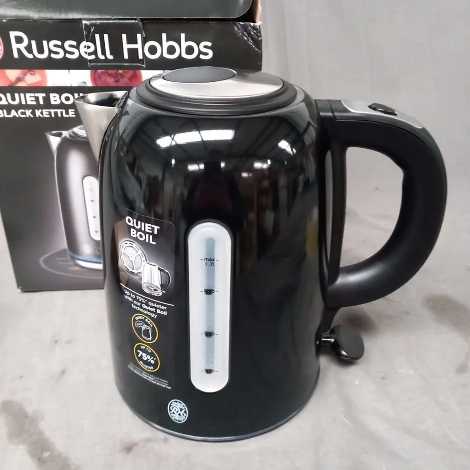 BOXED RUSSELL HOBBS QUIET BOIL BLACK KETTLE MODEL NO 20462