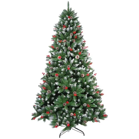 BOXED NEO CHRISTMAS TREE ARTIFICIAL 7-FOOT FLOCKED PINE CONE RED BERRIES