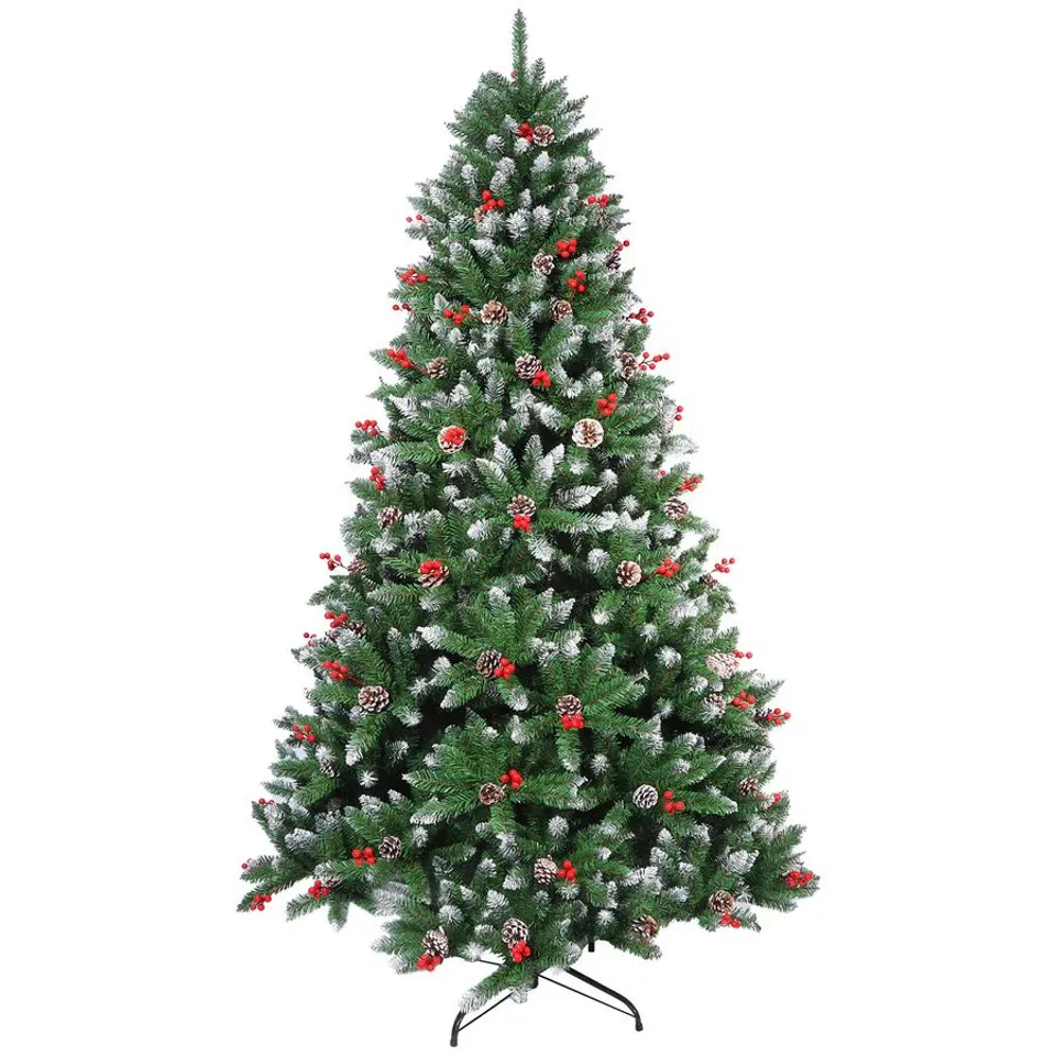 BOXED NEO CHRISTMAS TREE ARTIFICIAL 7-FOOT FLOCKED PINE CONE RED BERRIES