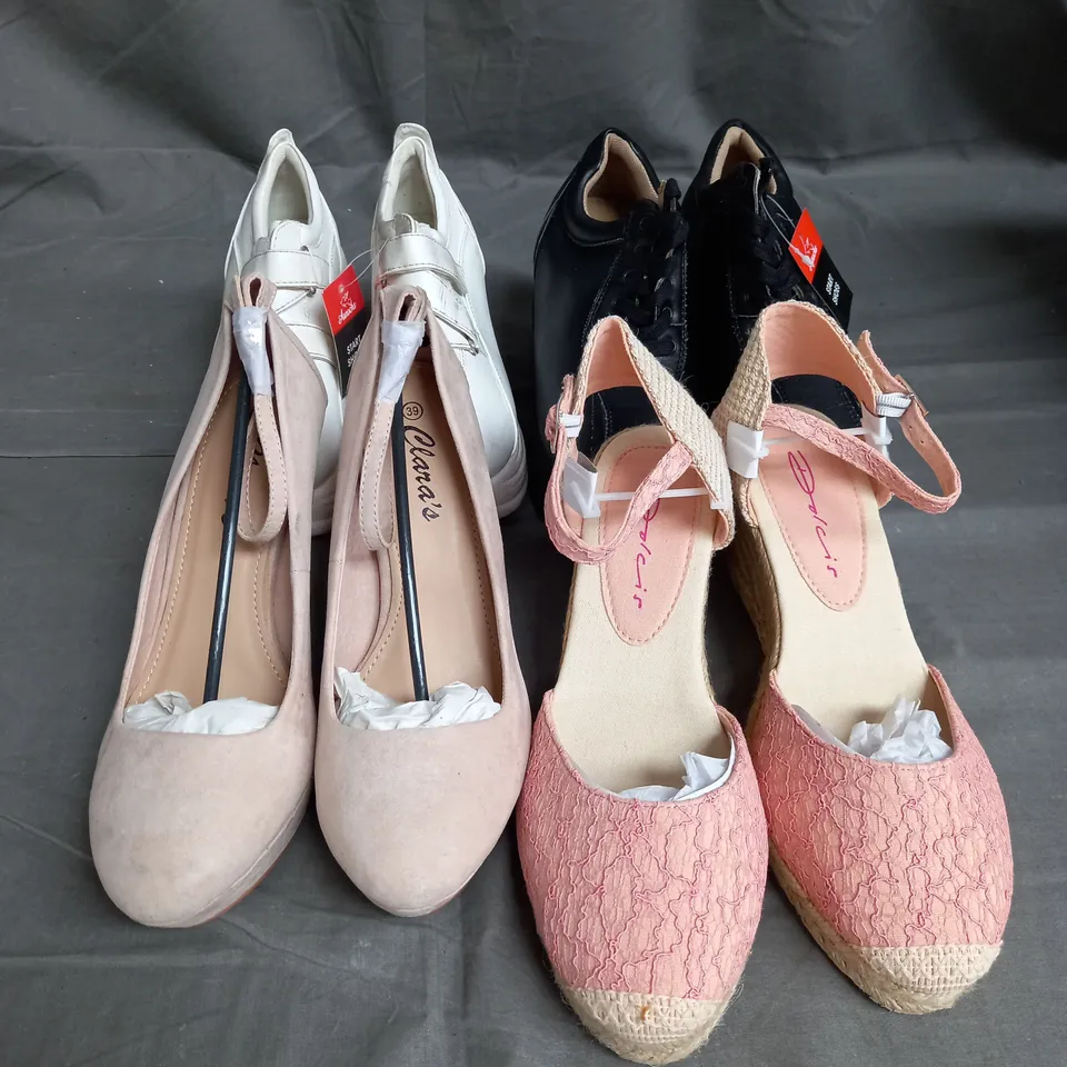 BOX OF 10 PAIRS OF ASSORTED SHOES IN VARIOUS COLOURS, STYLES AND SIZES